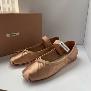 Miu Miu Women's Satin Ballet Flats - Gold